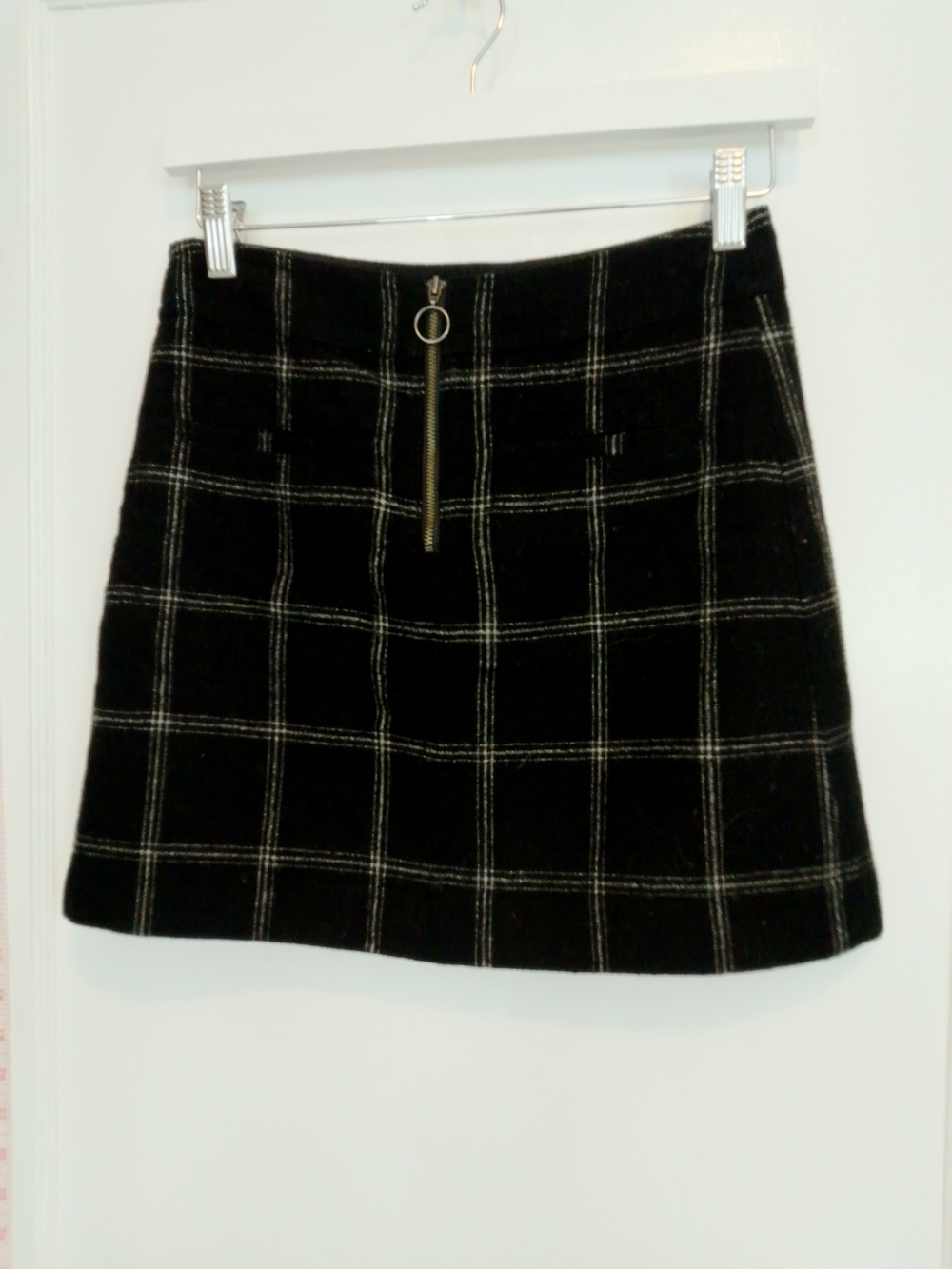 Madewell Black Windowpane Mini Skirt with Ring Zip